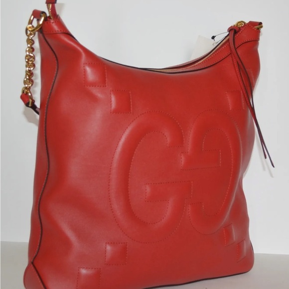 GUCCI RED LEATHER APOLLO SHOULDER BAG WITH GG LOGO/Dust Bag! NWT - Picture 3 of 9